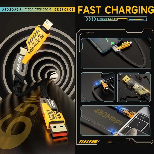 4-in-1 Multi USB Charging Cable – Fast PD Charger Cord with Lightning & Type-C Connectors for iPhone, iPad, Samsung, MacBook