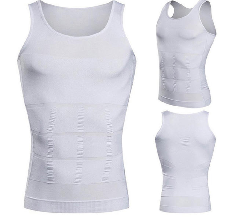 Slim n Fit Body Shaper Vest Shirt - Tank Top Sleeveless Shapewear For Men - L, White